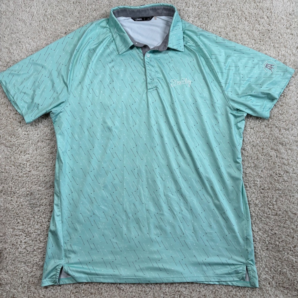 UNRL Fore Play Golf Polo Men's L Mint Green Barstool Sports Athletic Fit Preppy